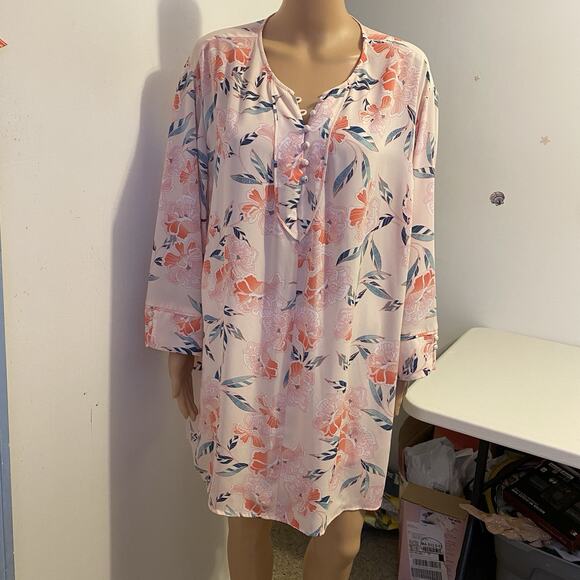 Sejour 3X Pink Sheer Floral Blouse Scoop Neck 3/4 Sleeve Church Work Teacher - Picture 6 of 10